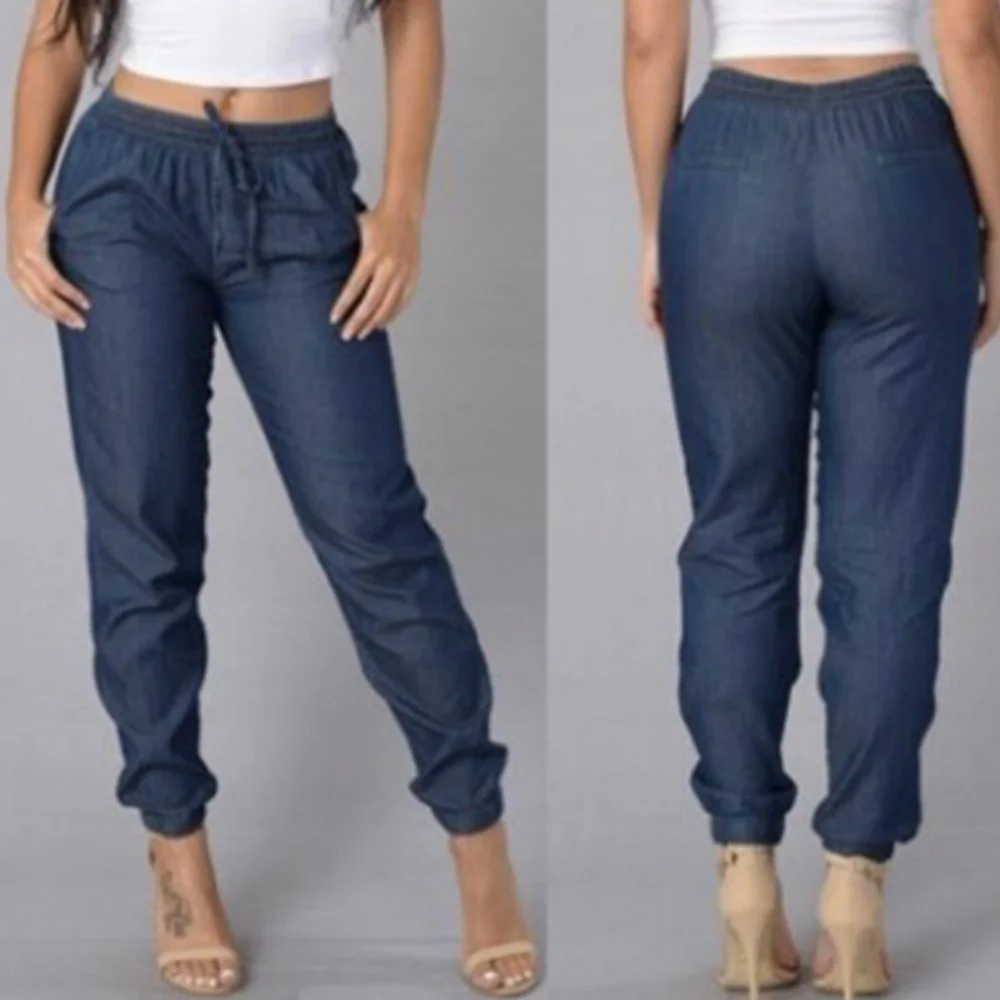 2 цвета Женская мода размера плюс хлопок удобные низкая талия Свободные узкие брюки-карандаш рваные джинсы для женщин джинсы для мам S-5XL