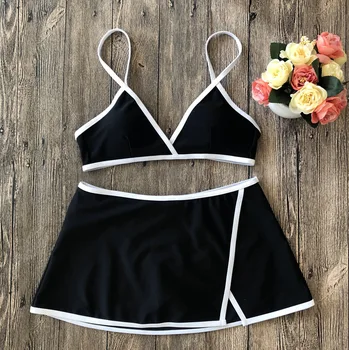 

Sexy Push Up Bikini Set Splicing Swimming Short Skirt Brief Vintage Swimsuit Women Patchwork Swimwear Two Piece Bathing Suits