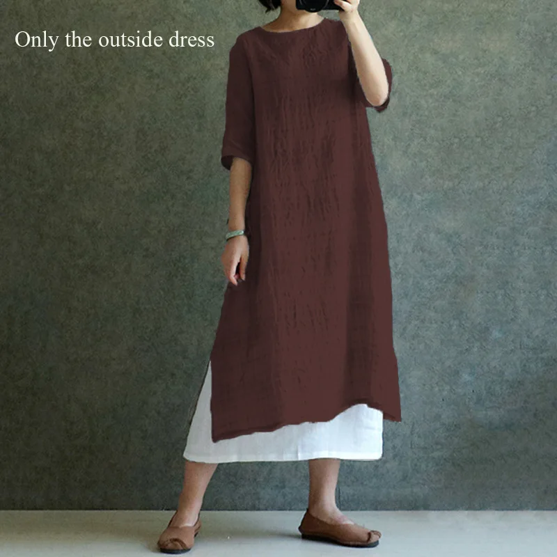 Claret Dress ZANZEA S 4XL 5XL женская блузка из хлопка и льна Топ летняя с длинным рукавом в клетку Винтажная с разрезом мешковатая Блуза женская рубашка большого размера - Цвет: Claret Dress