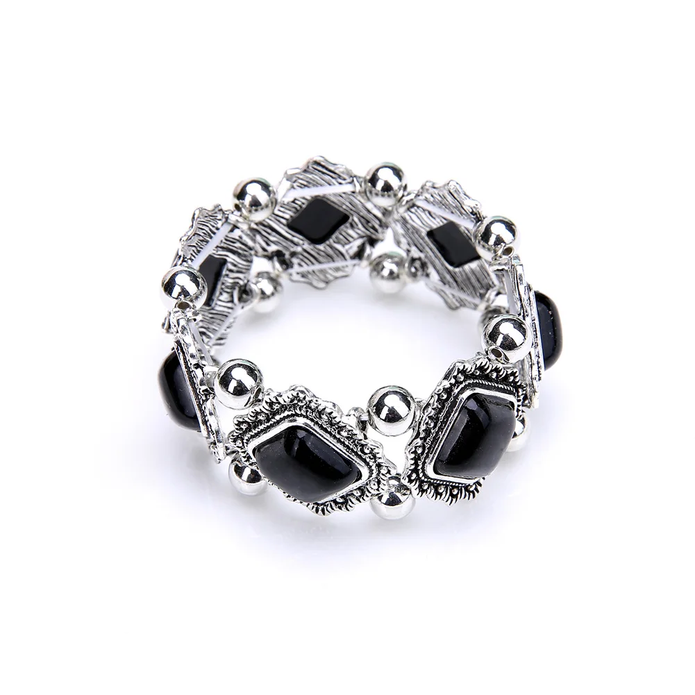 

Retro Women Elastic Strand Charm Bracelet Tibetan Alloy Wide Cuff Bracelets Vintage Boho Bangle @M23