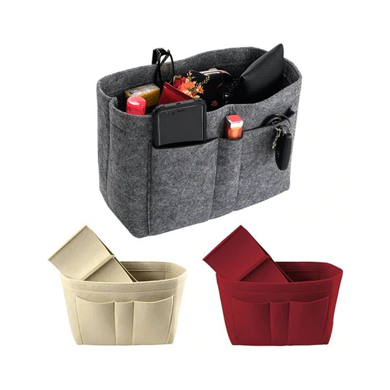 

2019 New Unisex Felt Multi-functional Cosmetic Makeup Toiletry Bag Storage Organizer Insert Travel Bags Handbag Zipper Solid