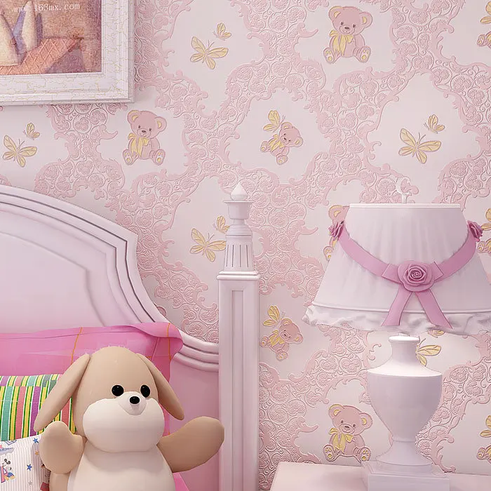 Детский мультфильм Медведь Тедди нетканые обои порошок синий обои для маленьких мальчиков и девочек комнаты домашний Декор стены в рулонах с тиснением