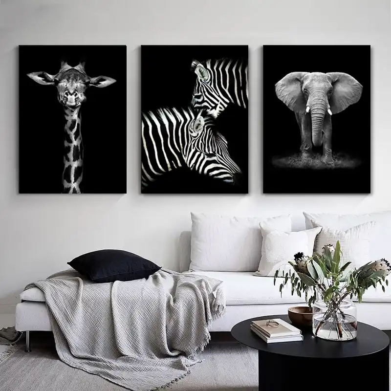 Póster Con Impresión Estilo Cuadro De Animales De áfrica Salvaje Para Decoración Del Hogar Cuadro De Arte De Pared Para Sala De Estar Blanco Y Negro Pintura Y Caligrafía Aliexpress