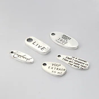 

Fashion Charm 100pcs Ancient Silver Rectangular Letter Strip Pendant Diy Necklace Bracelet Earrings Headdress Jewelry Accessorie