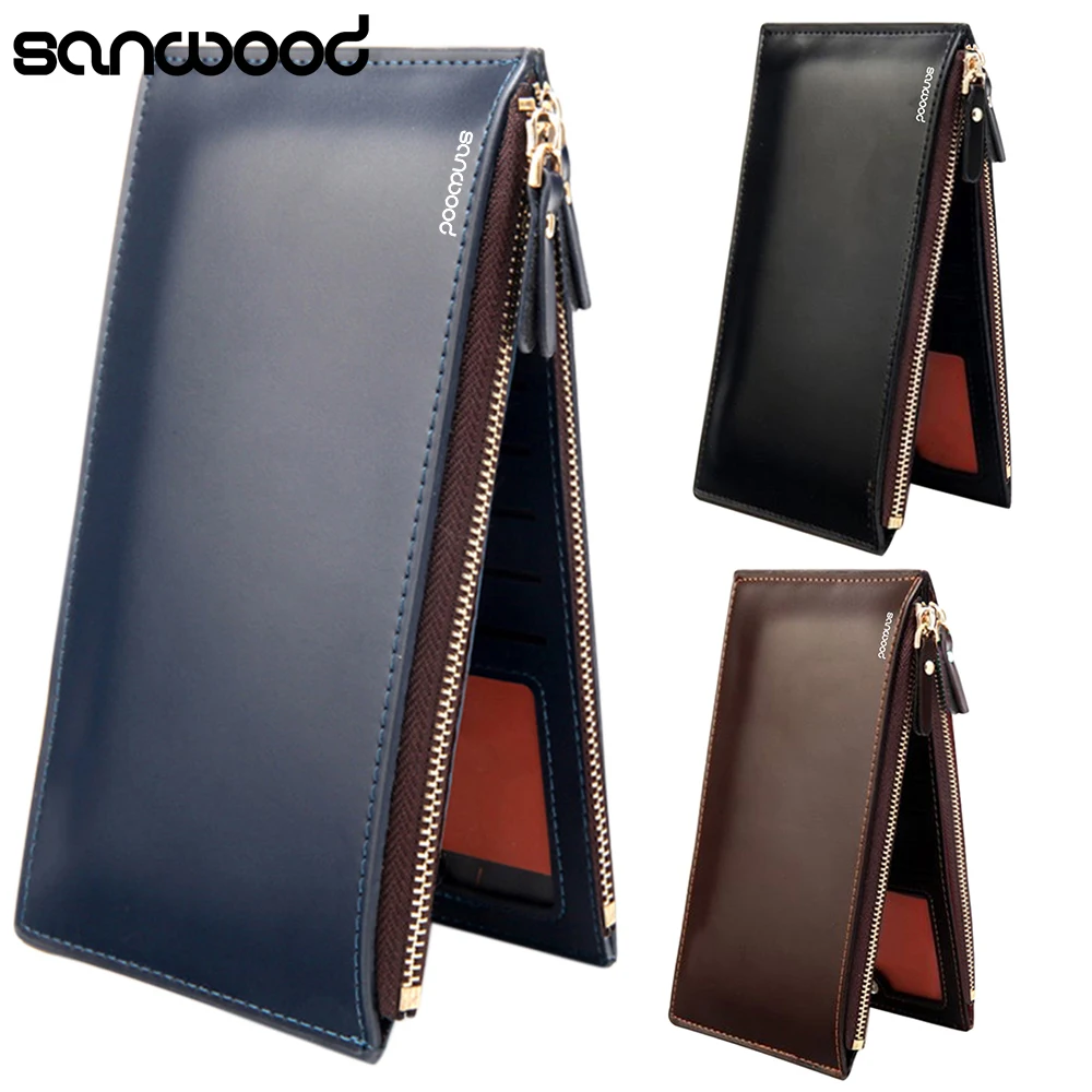 

Mens Fashion Long Faux Leather Zipper Id Credit Card Holder Bifold Wallet 9294