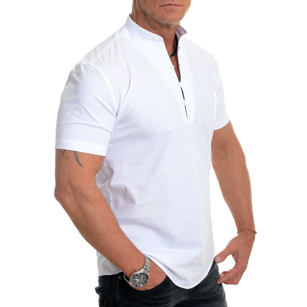 Мужская рубашка с коротким рукавом, летняя повседневная хлопковая белая рубашка с воротником и петлями, мужские топы в стиле ретро, Мужская удобная модная рубашка, блузка, camiseta