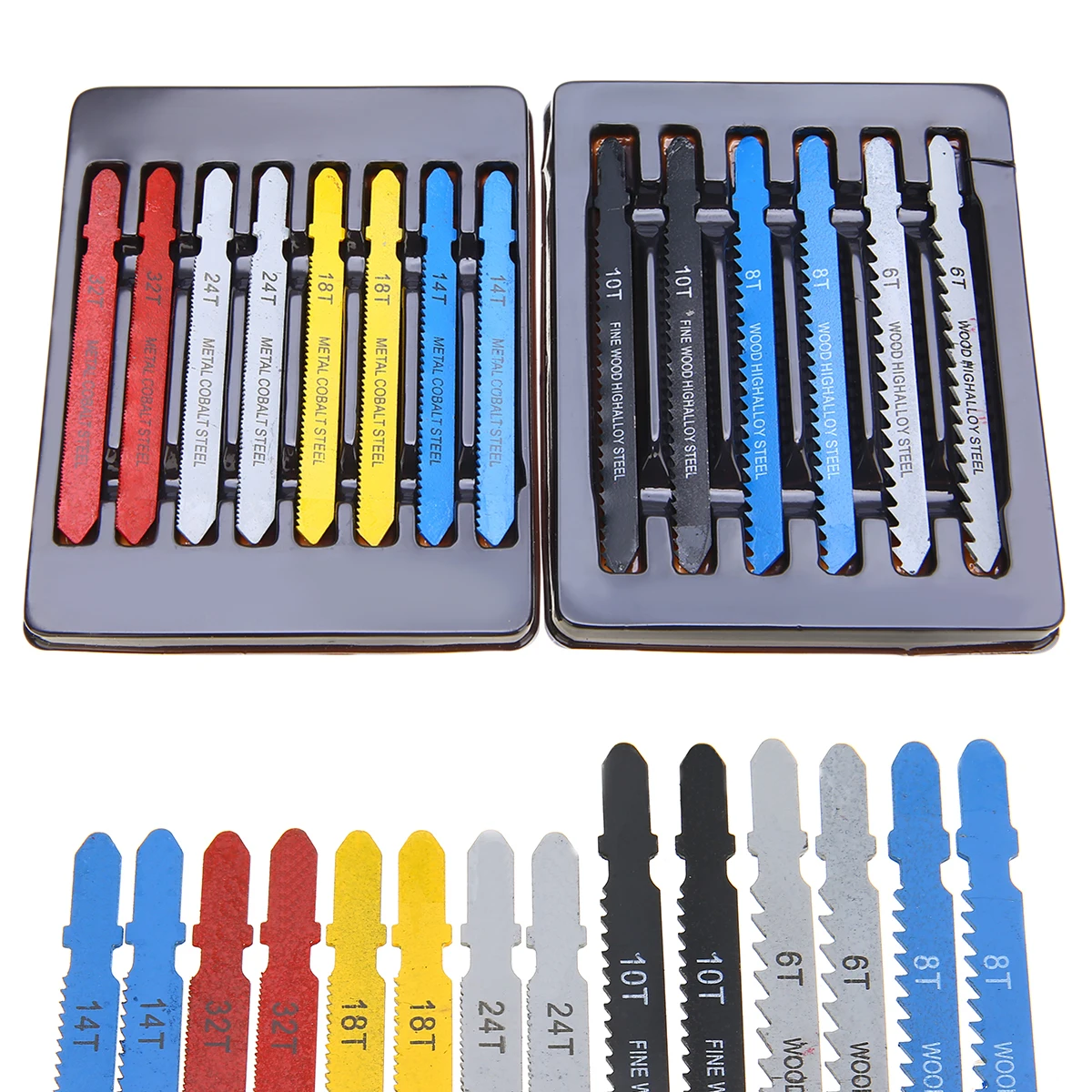 14pcs T-handle Curved Saw Blades Assorted Metal Steel T-shank Jigsaw Blade Set Fitting For Plastic Wood Reinforced Tooth