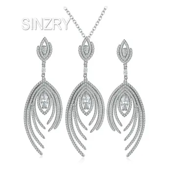 

SINZRY new Luxury party jewelry set white gold color party cubic zircon micro paved pendant necklace earring jewelry sets