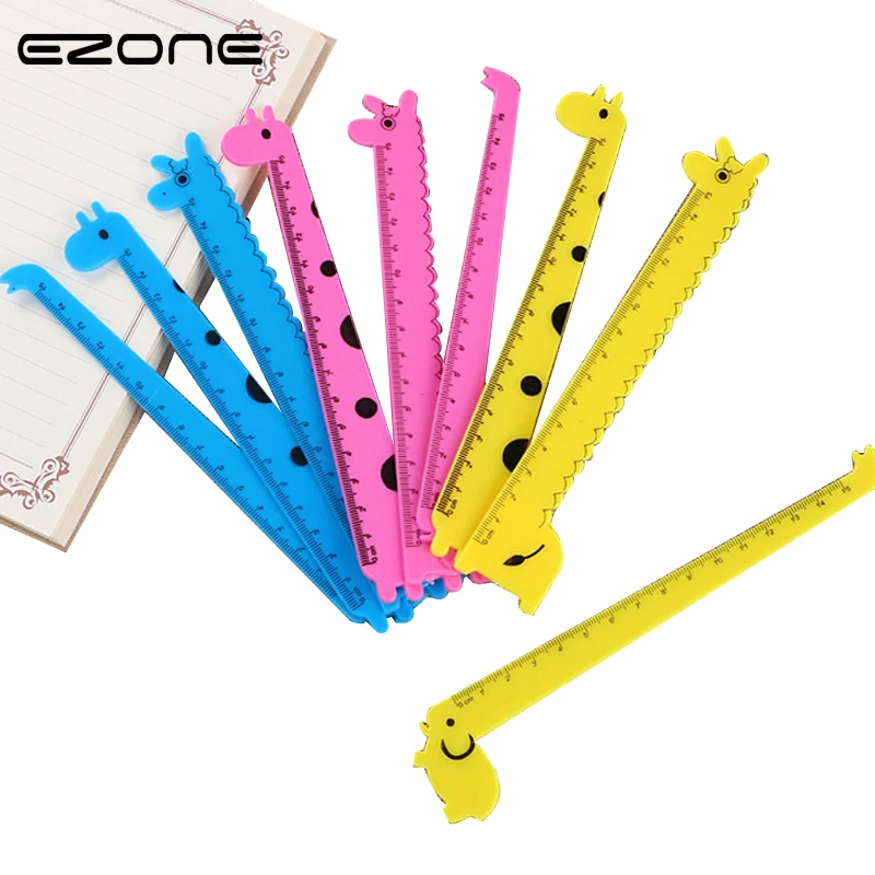 

EZONE 3PCS/Set 15cm Random color Cartoon Giraffe Ruler Korea Stationery Ruler Sewing school Ruler Creative Lovely Drawing Ruler