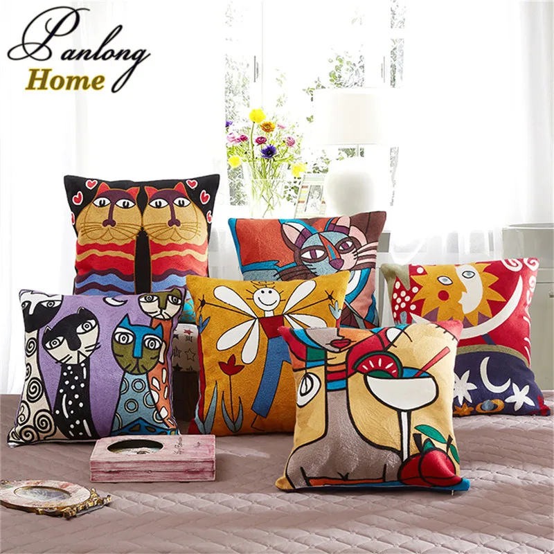 PanlongHome Cute Cat Embroidery Pillowcase 100 Cotton Full Version of