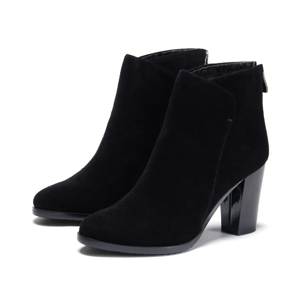 Cheville Noir Qualité Zipper Chaussures Carrés Femme black Talons En Véritable Femmes D'hiver Cuir Bottes Sb042 Nubuck De Pointu Bout Haute kX08nPwO