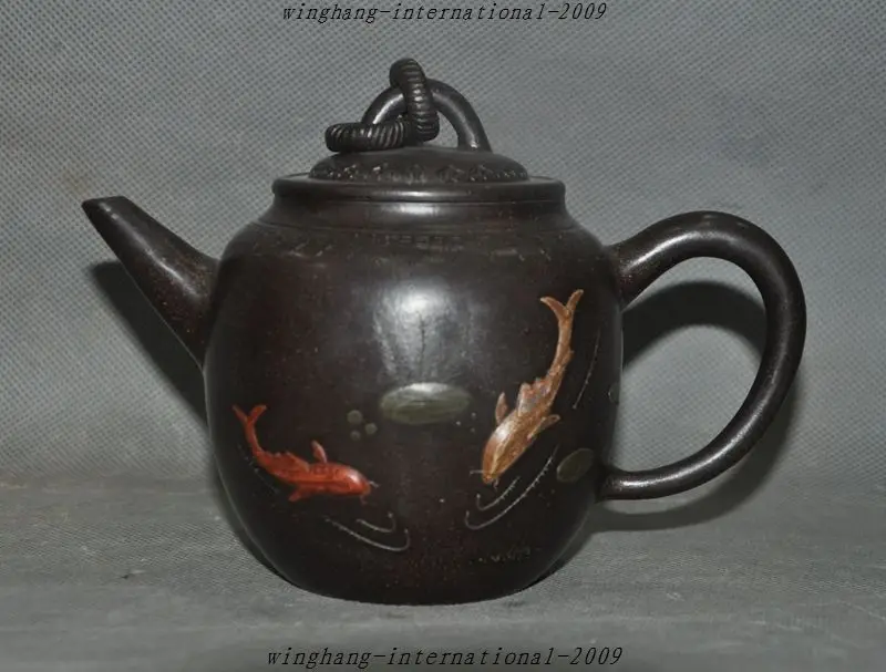 

christmas marked old China yixing zisha pottery Water 2 fish play Teapot Tea set Tea maker halloween