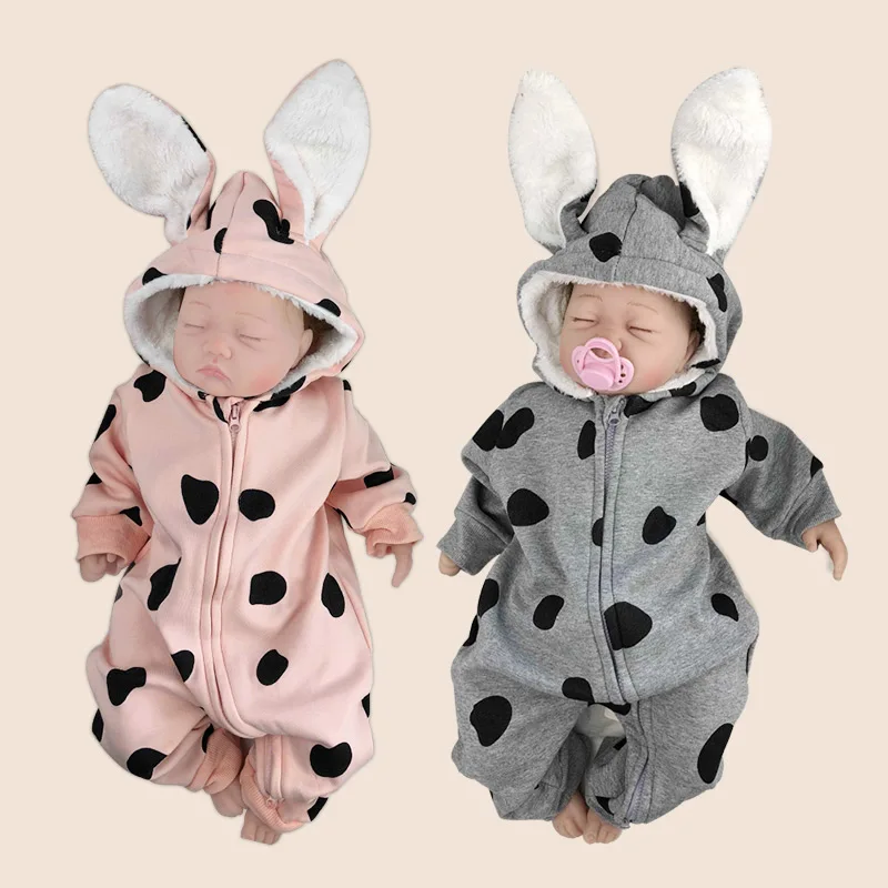 

Baby Autumn Winter thick Romper Rabbit lovely ears fleece warm baby jumpsuits cloth soft cotton boy's girls winter costume