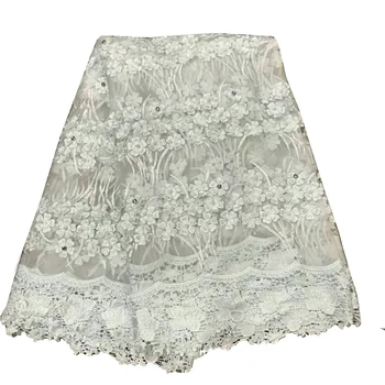

Latest Nigerian Lace Fabric 2018 High Quality White French Mesh 3D Embroidery Fabric Lace Trimmings For Sewing HJ610-1