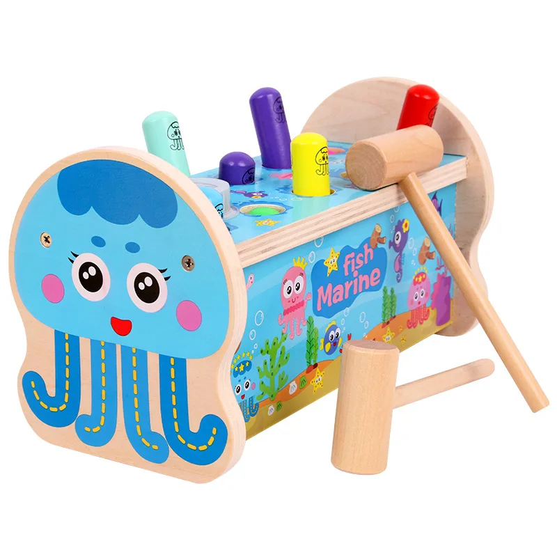 

Wooden Children's Puzzle Knocking Double Hammer Interaction Ocean Hit Hamster Hand Eye Coordination Intelligence Toy