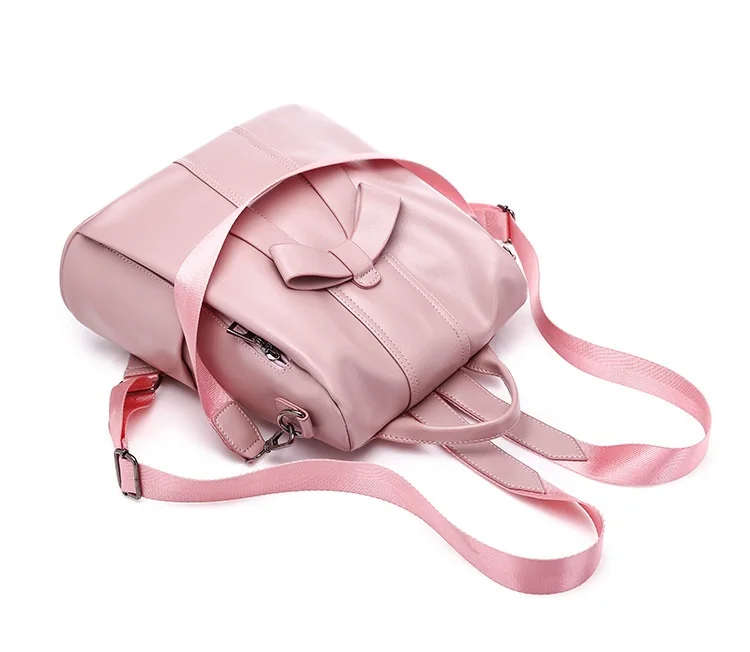 Cute Pink Bow Women Backpack Pu Leather antitheft backpack For Teenage Girls Rucksack Female Shoulder School Bags Travel Mochila