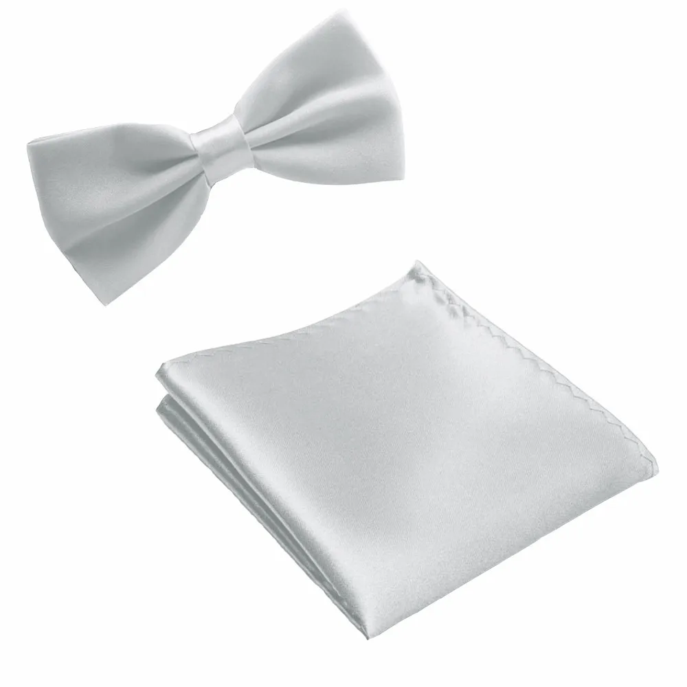 HOOYI Новинка Бабочка сплошной цвет галстук набор карманные квадратные галстуки-бабочки для мужчин Подарочный платок Свадебный галстук-бабочка - Цвет: Серебристый
