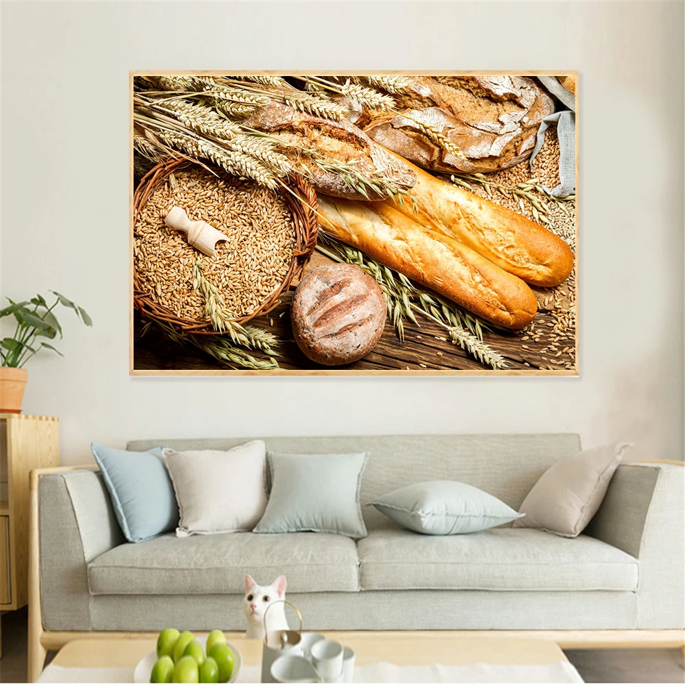 Картина на холсте с изображением пшеничного хлеба кофе и еды, Современное украшение для дома, настенная художественная картина для декора кухни, комнаты, скандинавские плакаты и принты
