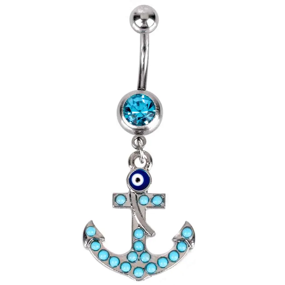1PCs Anchor Eye Navel Belly Ring Rhinestone Button Barbell Body