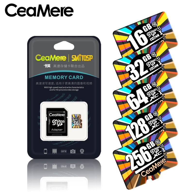 CeaMere слот для карт памяти 256 ГБ 128 Гб 64 Гб U3 UHS-3, 32 ГБ, Micro sd карта, Class10 UHS-1 флэш-карты памяти Microsd TF/sd карты s для планшета