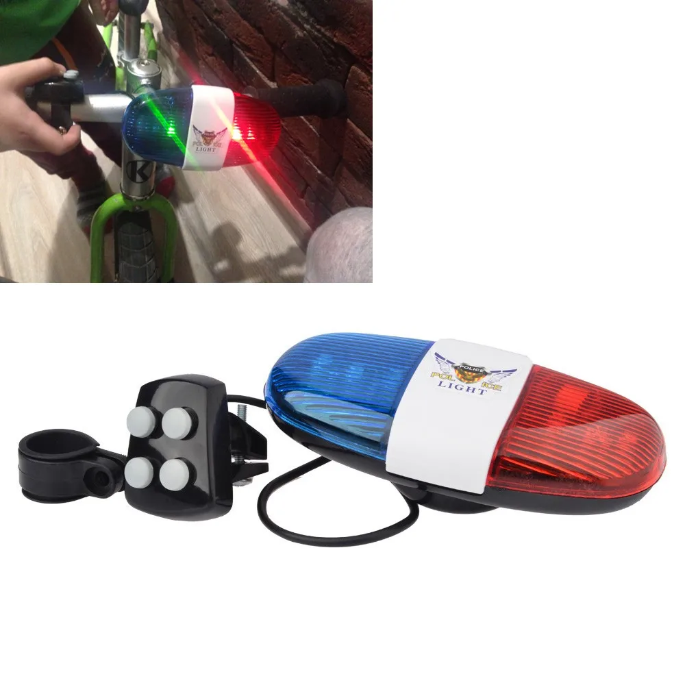 دراجة جرس 6LED 4 لهجة دراجة القرن الدراجة مكالمة الصمام الدراجة مصباح إضاءة بسيارة الشرطة صفارة إنذار إلكترونية الاطفال اكسسوارات ل الدراجة سك...