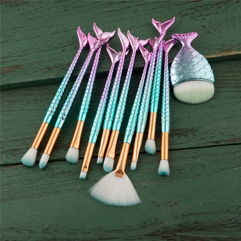 

1Set Mermaid Makeup Brushes Set Foundation Eyebrow Eyeliner Blush Powder Cosmetic Concealer Professional Make up Brushes Z004