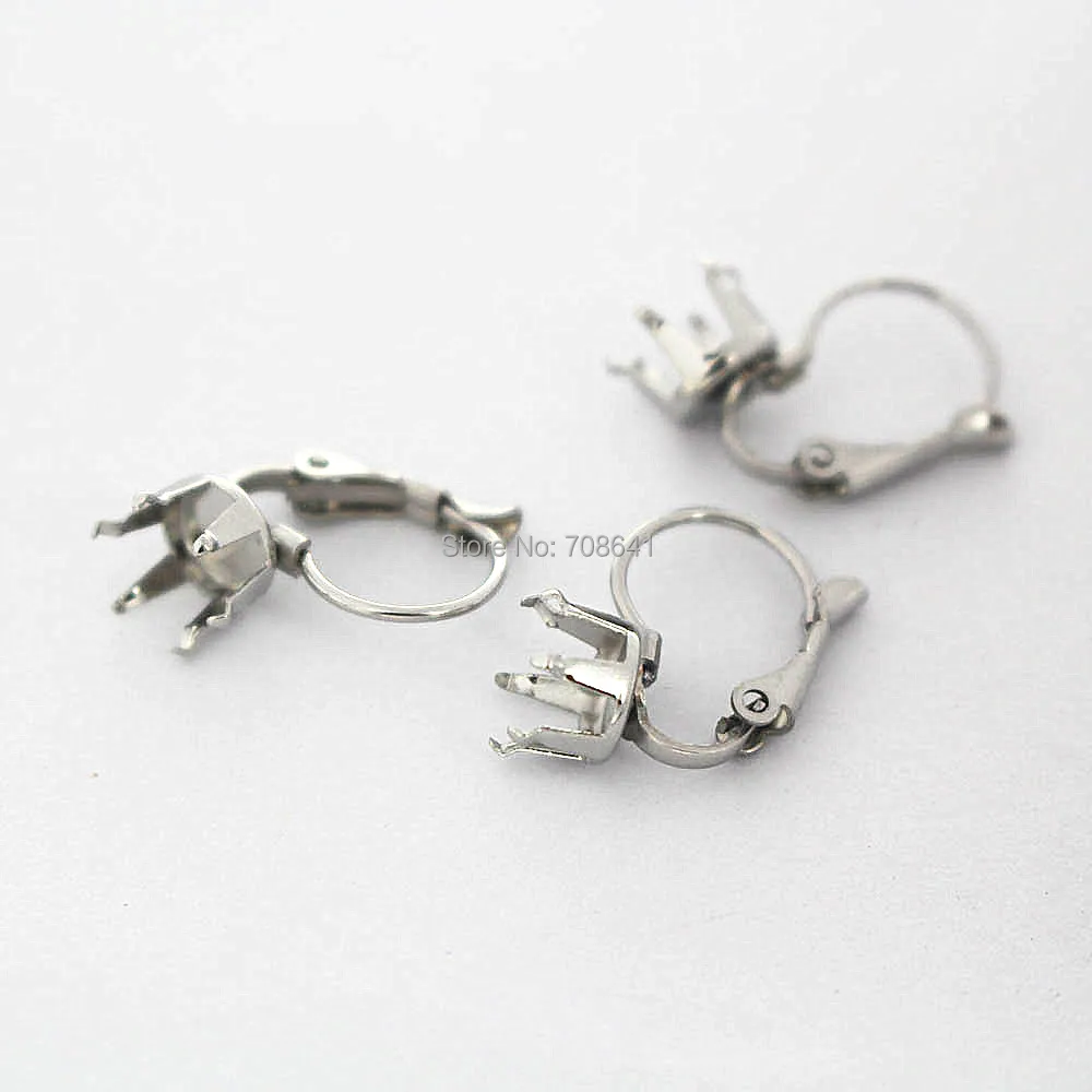 

Stainless Steel Clip Hook Earrings Blanks 6 Prong Pins Circle Bezel Rhinestone Cabochons Bases Ear Wire Earrings DIY Findings