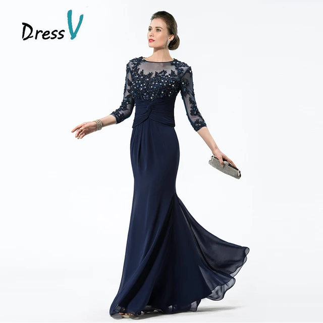 Dressv Long Navy Blue Mother Of The Bride Dresses 2017 Chiffon Dressv Long Navy Blue Mother Of The Bride Dresses 2017 Chiffon Beaded Liques Bodice Sheer 3