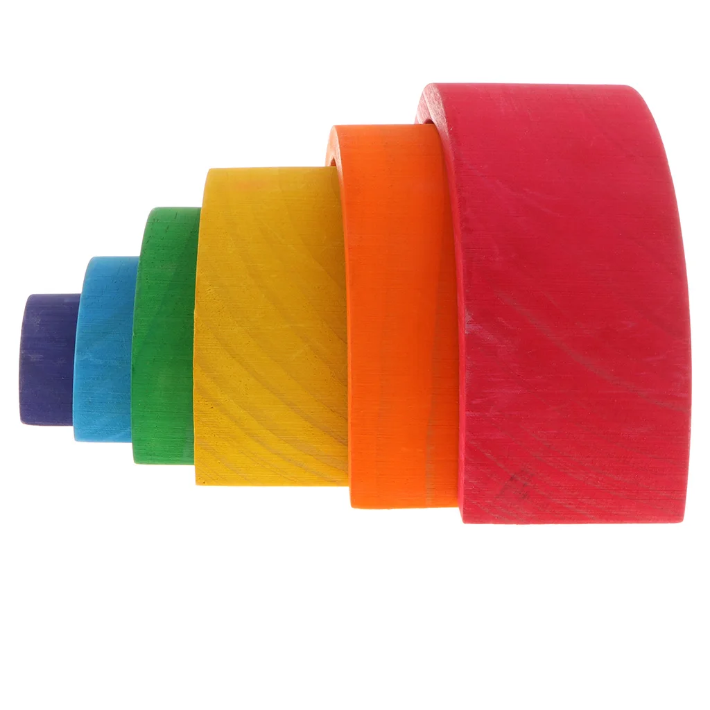 Montessorri Rainbow  Wooden Stacking Rings Arch Blocks Balance Game Kids Educational Toy Play Activity