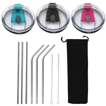 

3pcs Spill Proof Replacement Tumbler Lids + 6pcs Stainless Steel Straws + 2pcs Cleaning Brush + 1pcs Pouch for Yeti 20oz 30oz