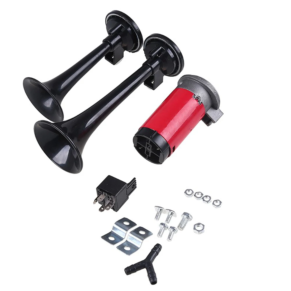 

Set Brand New Black Super Strong 12 V Double Air Trunk Horn Kit Compressor Car Truck Motorboat Truck Hot Horn Tractors