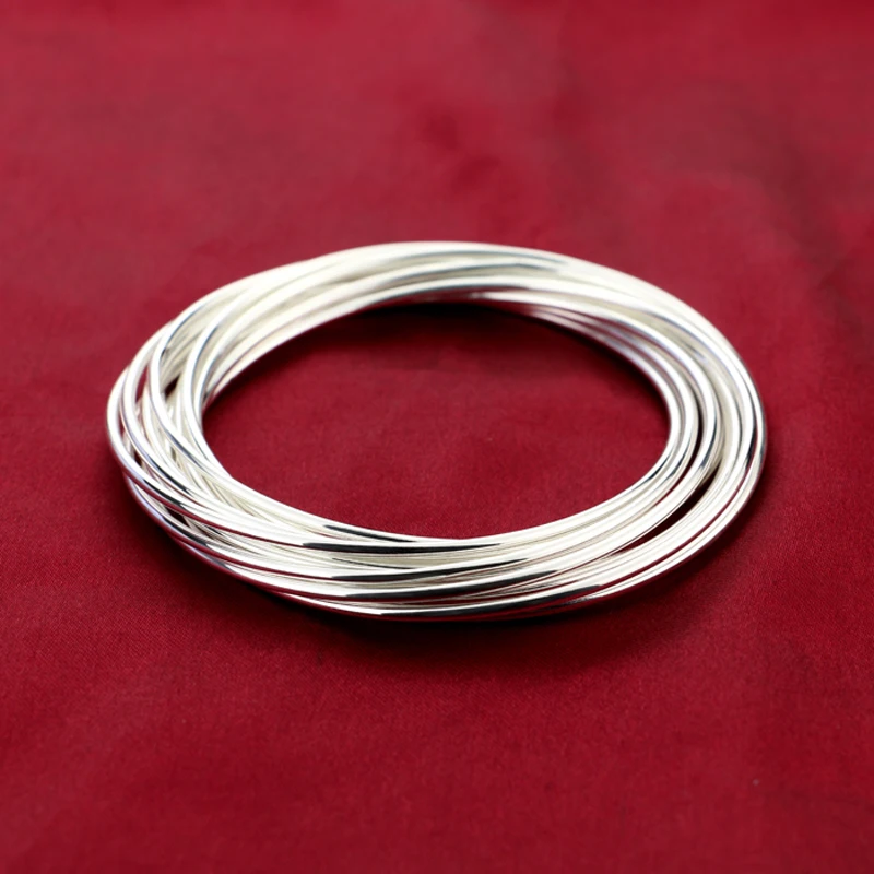 

Fashion exaggerated sterling silver bracelet.Solid 925 silver women bracelet.13 smooth combination bracelets.Charm lady jewelry