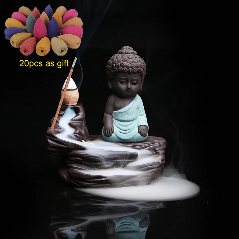 

Backflow Incense Burner Buddha Little Monk + 20Pcs Incense Cones Ceramic Incense Holder Home Decor Aromatherapy Dropshipping