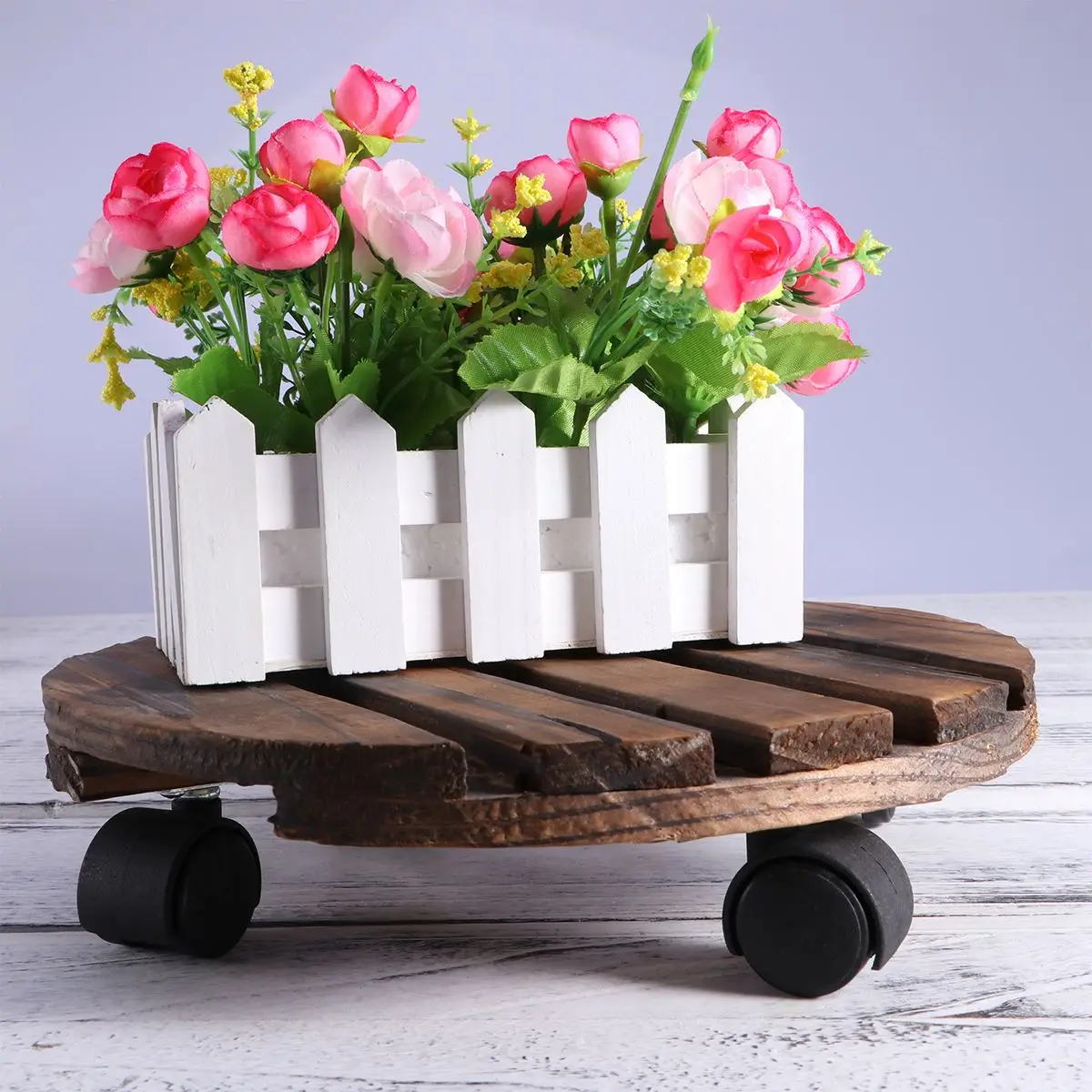 Колесная раскатка деревянных кашпо Caddy подвижные растения Цветочный горшок стенд с колесами для наружного сада дома