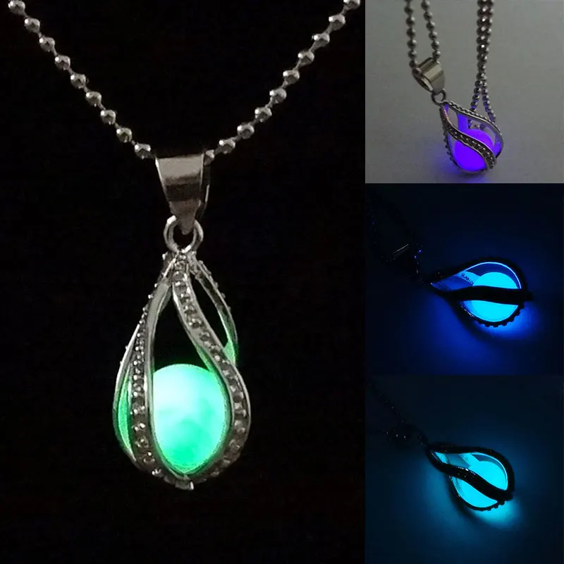 

Newly Fashion Teardrop Necklace Glow in the Dark Pendant the Little Mermaid Romantic 4 Colors KQS