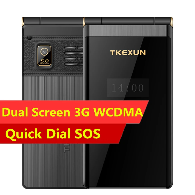 

Cheapest 3G WCDMA Flip Mobile Phone TKEXUN M2 Plus 3.0Inch touch Screen Senior phone Luxury Quick dial SOS Cellphone PK rover x9