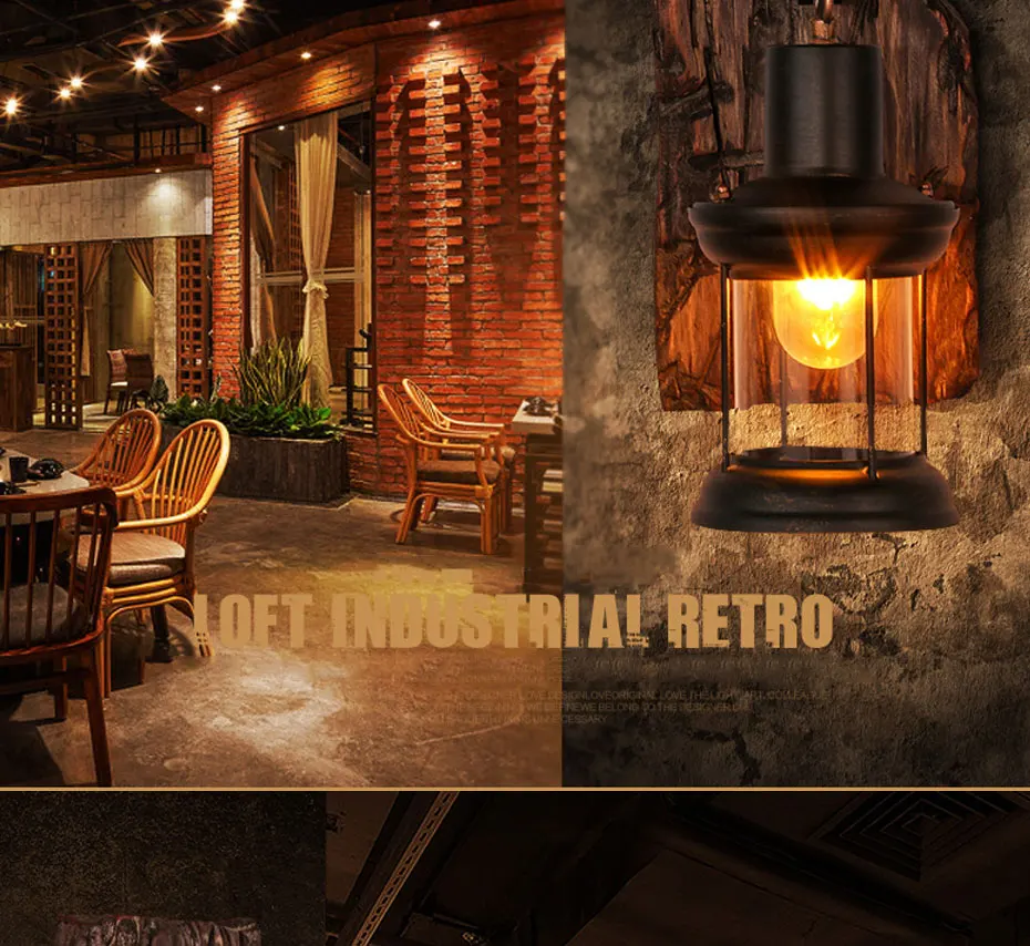 Ретро настенный светильник бра лофт американский Ретро деревянный фонарь бар кофе ресторан спальня Ностальгический магазин одежды винтажный светильник