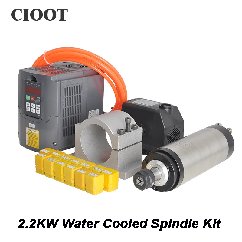 2.2kw шпинделя с водяным охлаждением комплект er20 фрезерный мотор + 2.2KW VFD 80 зажим