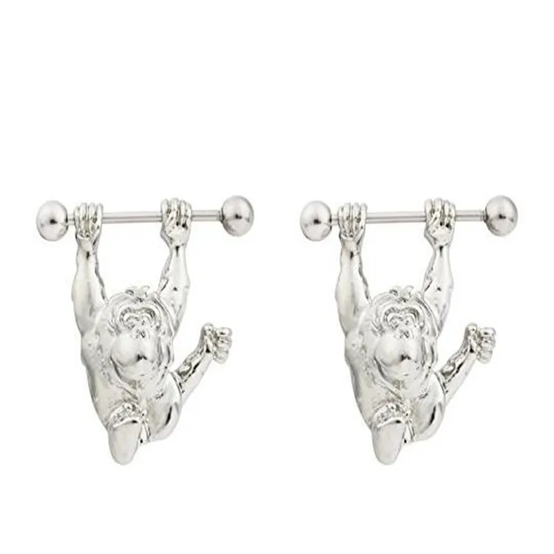 Retro Ape Man Stainless Steel Nipple Shields Bar Ring Body Piercing