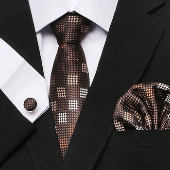 

Plaid Paisley Tie Set Silk Jacquard Mens Necktie Gravata Hanky Cufflinks Set Pocket Handkerchief Mens Tie for Wedding 2018-S28