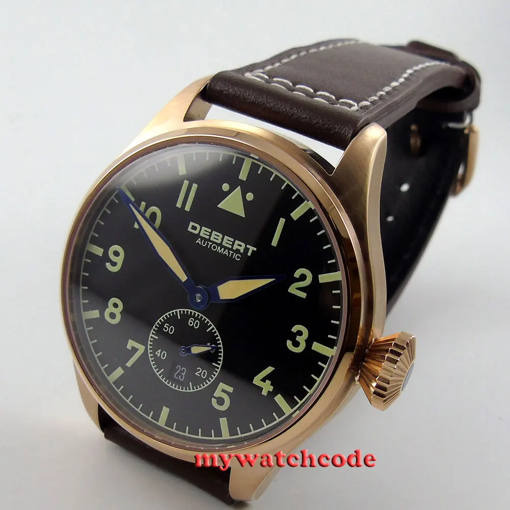 Debert black dial rose gold date sapphire glass Automatic mens wrist