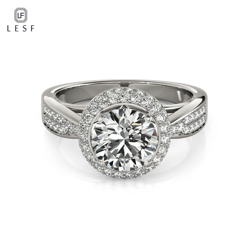 

LESF Luxury 1 ct Round Cut Pure 925 Silver Engagement Ring Trendy Jewelry Brand Wedding Rings for Women wholesale