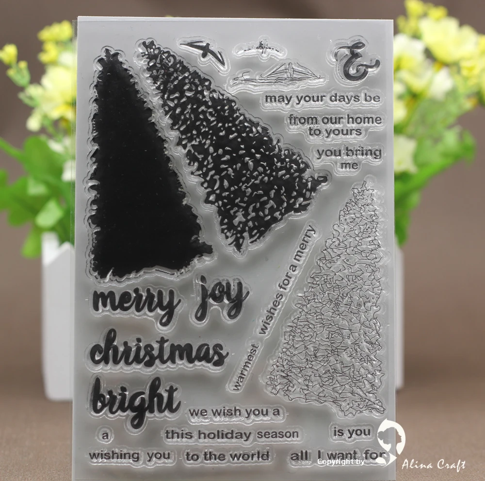 AlinaCraft CLEAR STAMPS tree Christmas joy holiday snow Scrapbook Card