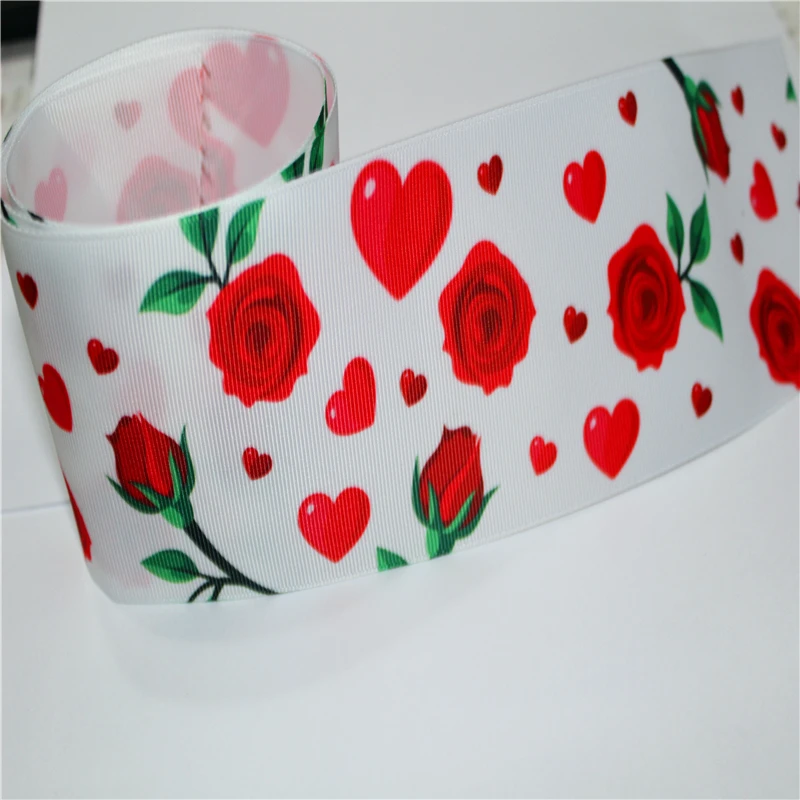 16 25 38 50 75mm width floral Ribbon Flower Printed polyester Grosgrain