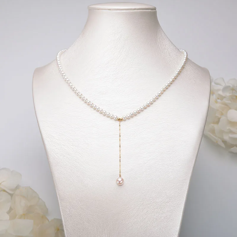 Sinya 18k Gold natural Round Pearls choker necklace for women ladies lover choker pearls diameter 3-4mm high luster cute jewelry (7)
