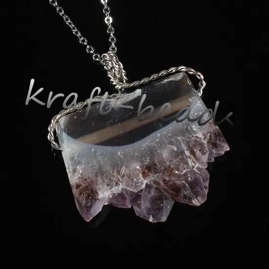 Natural Gnergy Gemstone~ Double Buckle Irregular Shape Pendant Natural Purple Amethysts Quartz Stone Necklace Fashion Jewelry 22 AA00409002311d