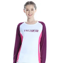 TECTOP сезон: весна–лето Спорт на открытом воздухе Для женщин с длинными рукавами и круглым вырезом Футболки дышащая быстросохнущая упругих кемпинг восхождение Пеший Туризм Футболки для девочек