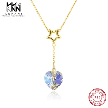 

Hollow Star Drop Heart Crystal from Swarovski Pendants Necklaces For Women Elegant Design With 925 Sterling Silver Chain Jewelry