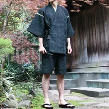 Летнее тонкое Полосатое традиционное японское кимоно для мужчин Seersuckers Yukata мужской банный халат кимоно сценическая футболка с Самураем