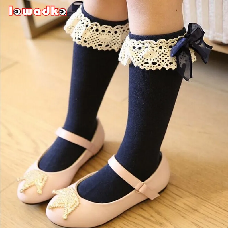 Kid Girls Socks Children’s Knee High Socks with Lace Baby Leg Warmers Cotton Princess Style